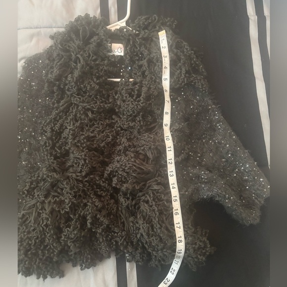 Vintage Cardigan Womens S/M Grey Whimsigoth Sequin Fringe Knit Shawl Boho Glam - Picture 7 of 9